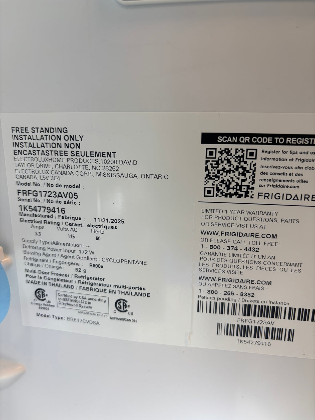 Frigidaire 18 Cu. Ft. Counter-Depth French Door Refrigerator – FRFG1723AV